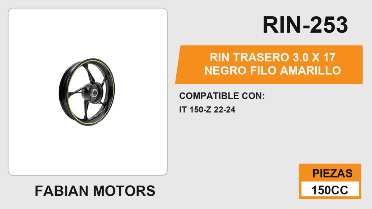 RIN TRASERO 3.0 X 17 NEGRO FILO AMARILLO