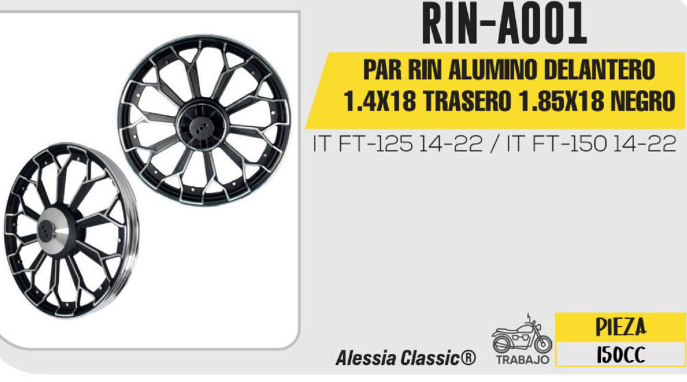 PAR RIN ALUMINO DELANTERO 1.4X18 TRASERO 1.85X18 NEGRO 18"
