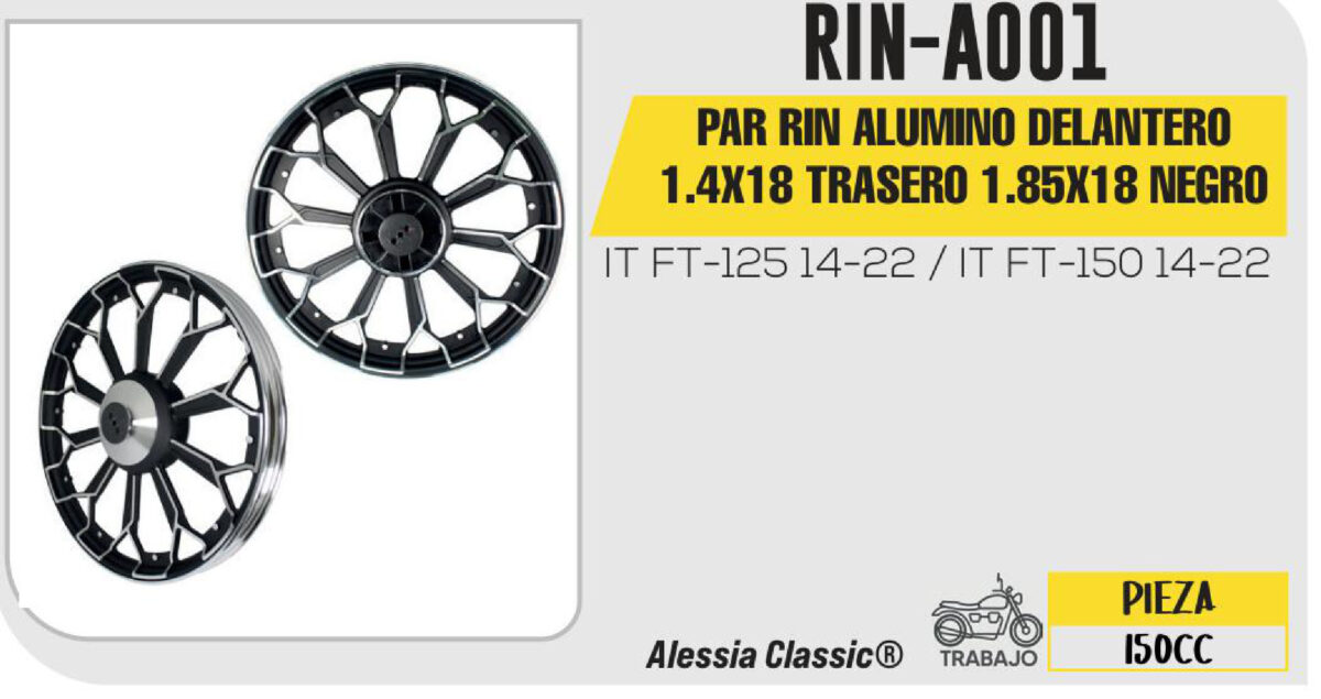 PAR RIN ALUMINO DELANTERO 1.4X18 TRASERO 1.85X18 NEGRO 18"