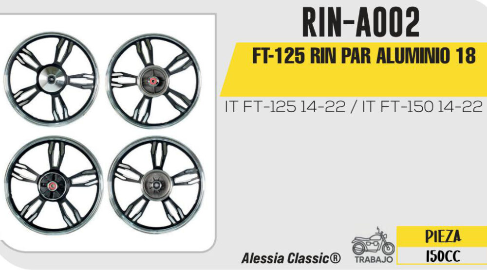 PAR RIN ALUMINO DELANTERO 1.4X18 TRASERO 1.85X18 NEGRO 18