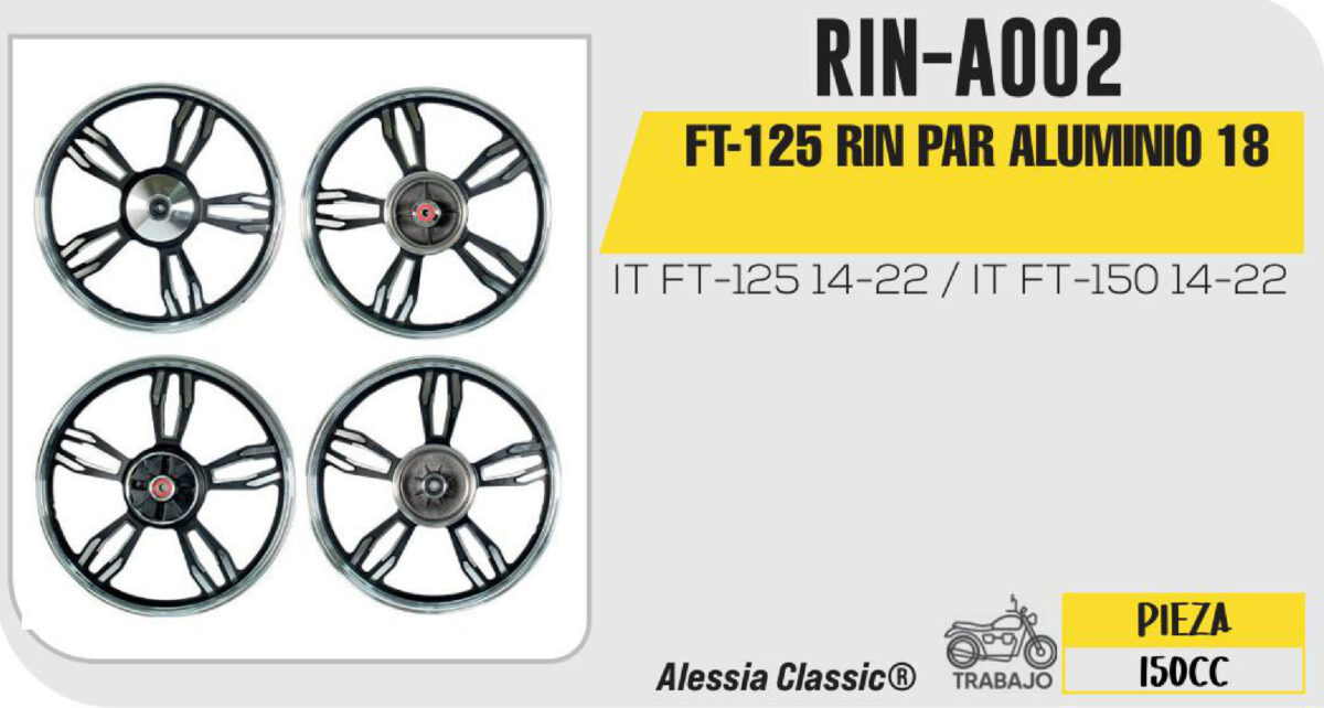 PAR RIN ALUMINO DELANTERO 1.4X18 TRASERO 1.85X18 NEGRO 18