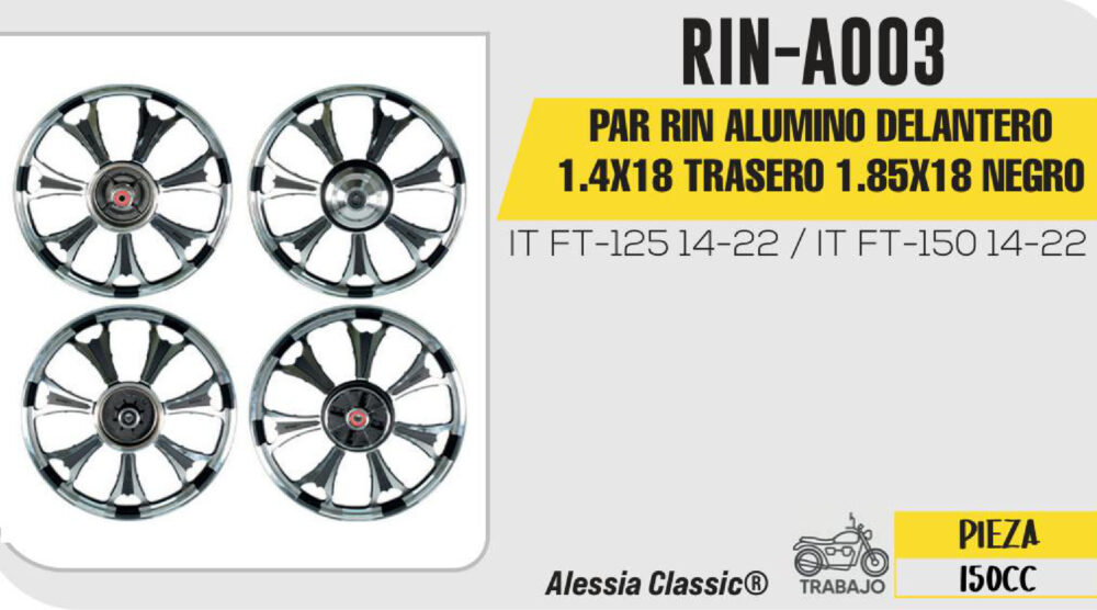 PAR RIN ALUMINO DELANTERO 1.4X18 TRASERO 1.85X18 NEGRO 18