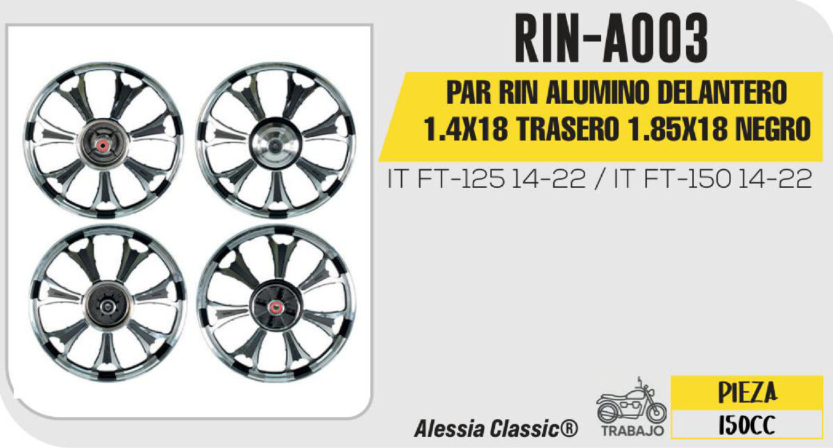 PAR RIN ALUMINO DELANTERO 1.4X18 TRASERO 1.85X18 NEGRO 18