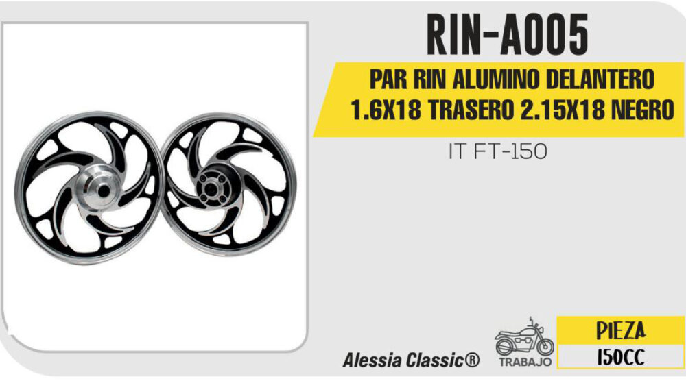PAR RIN ALUMINO DELANTERO 1.6X18 TRASERO 2.15X18 NEGRO 18