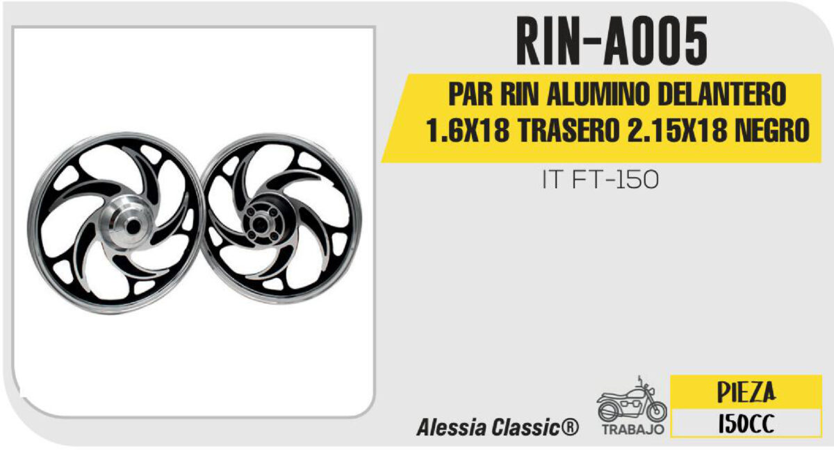 PAR RIN ALUMINO DELANTERO 1.6X18 TRASERO 2.15X18 NEGRO 18
