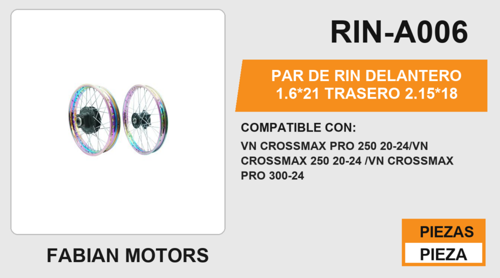 PAR DE RIN DELANTERO 1.6*21 TRASERO 2.15*18