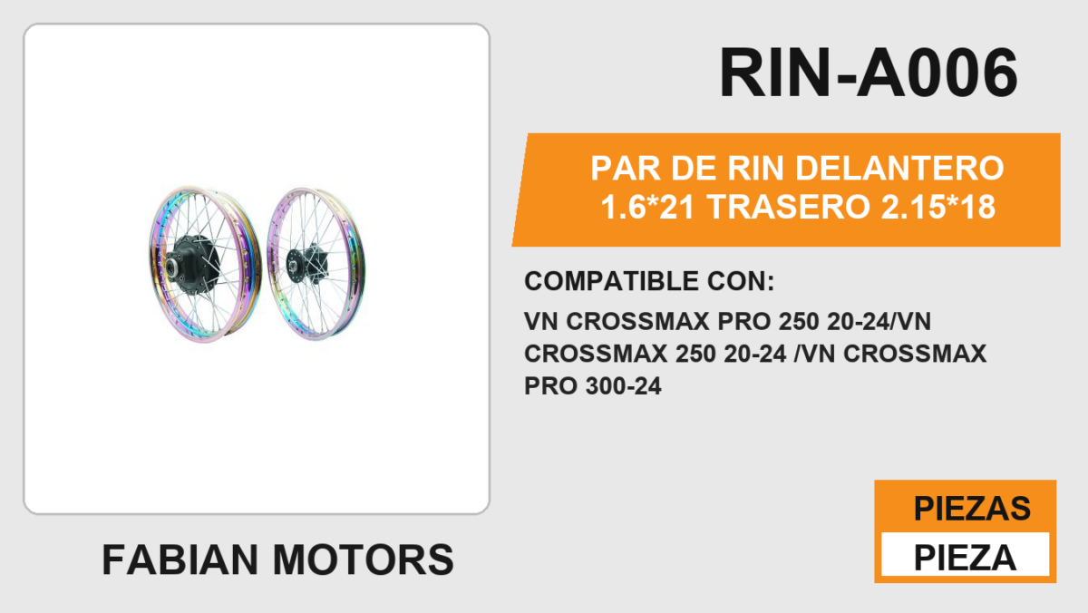 PAR DE RIN DELANTERO 1.6*21 TRASERO 2.15*18