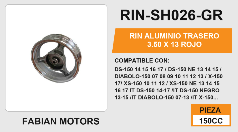 RIN ALUMINIO TRASERO 3.50 X 13 PLATEADO