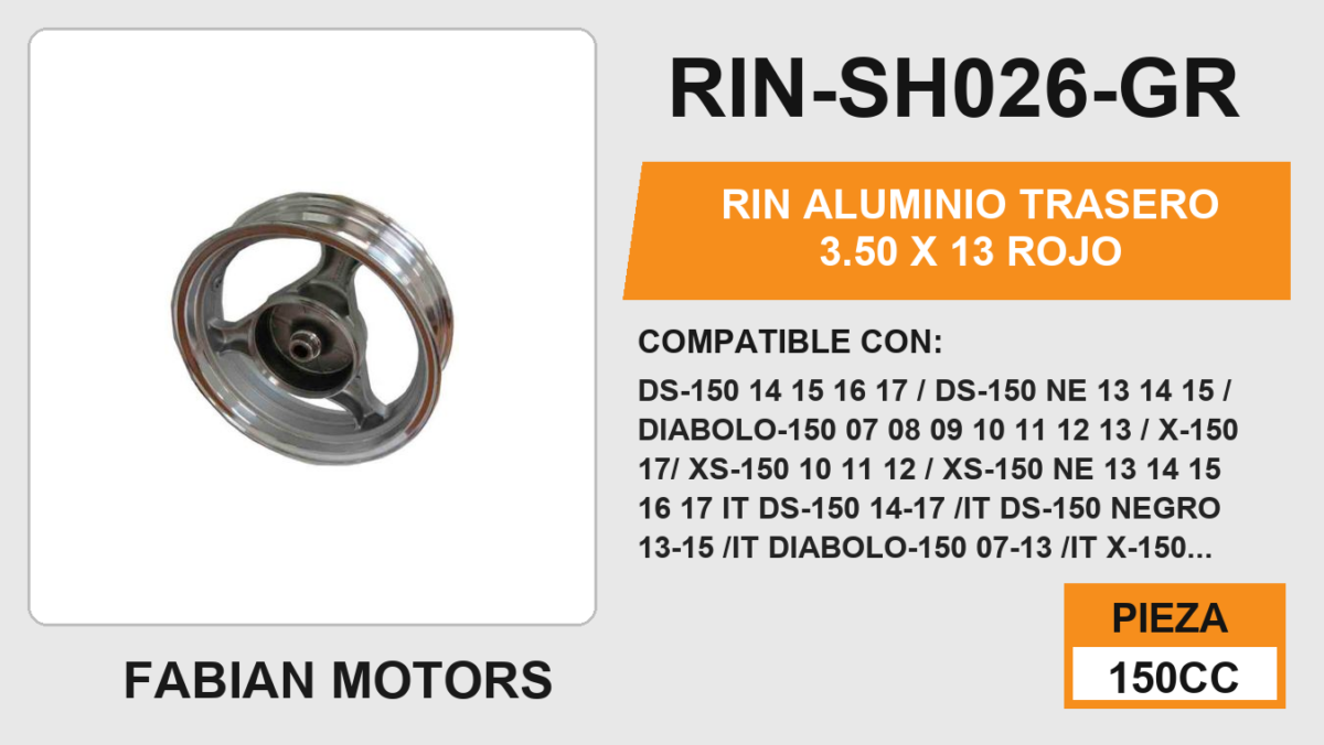 RIN ALUMINIO TRASERO 3.50 X 13 PLATEADO