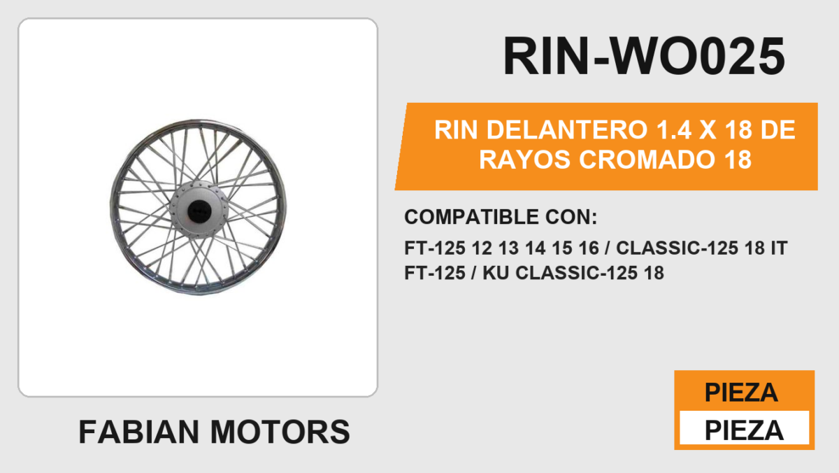 RIN DELANTERO 1.4 X 18 DE RAYOS CROMADO 18"