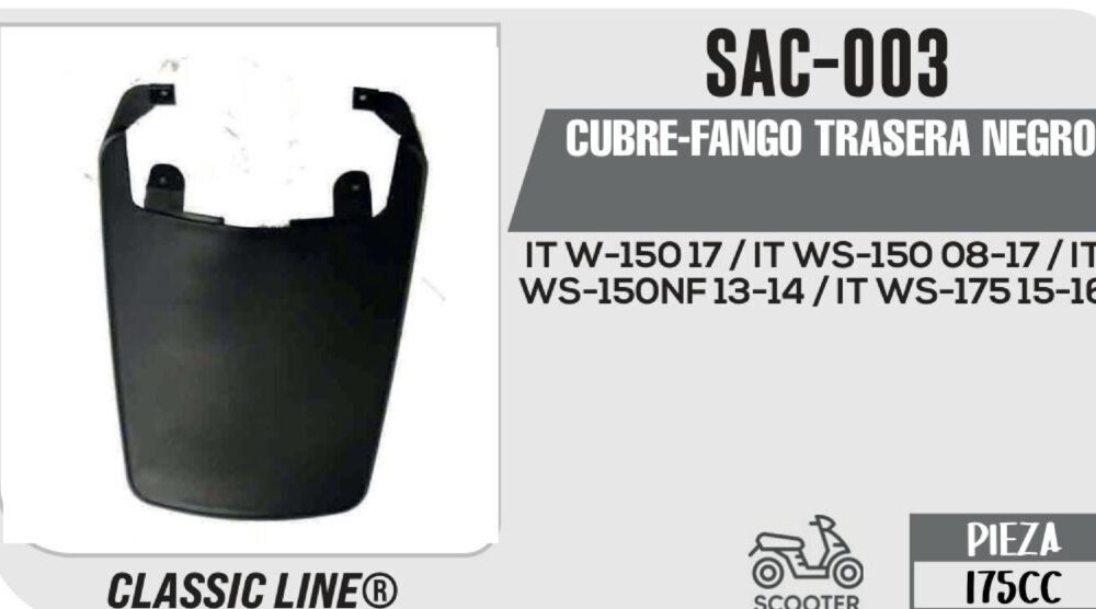 CUBRE-FANGO TRASERA NEGRO
