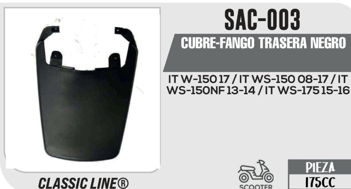 CUBRE-FANGO TRASERA NEGRO