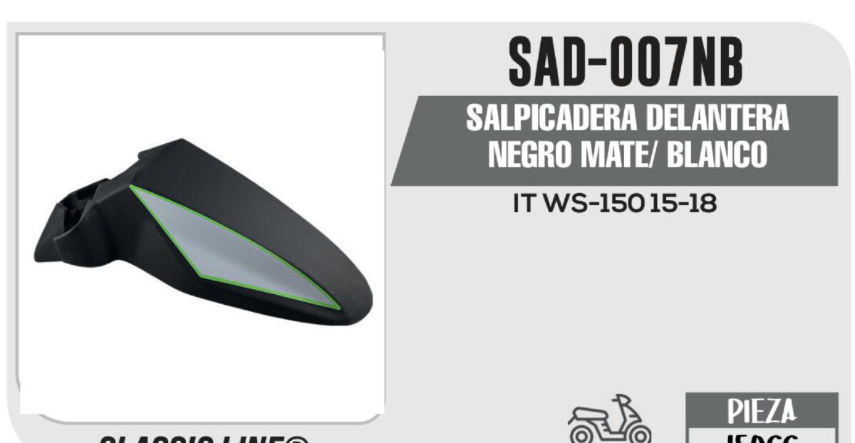 SALPICADERA DELANTERA NEGRO MATE/ BLANCO