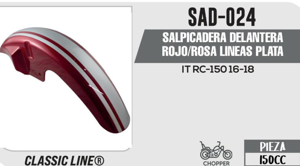 SALPICADERA DELANTERA ROJO/ROSA LINEAS PLATA