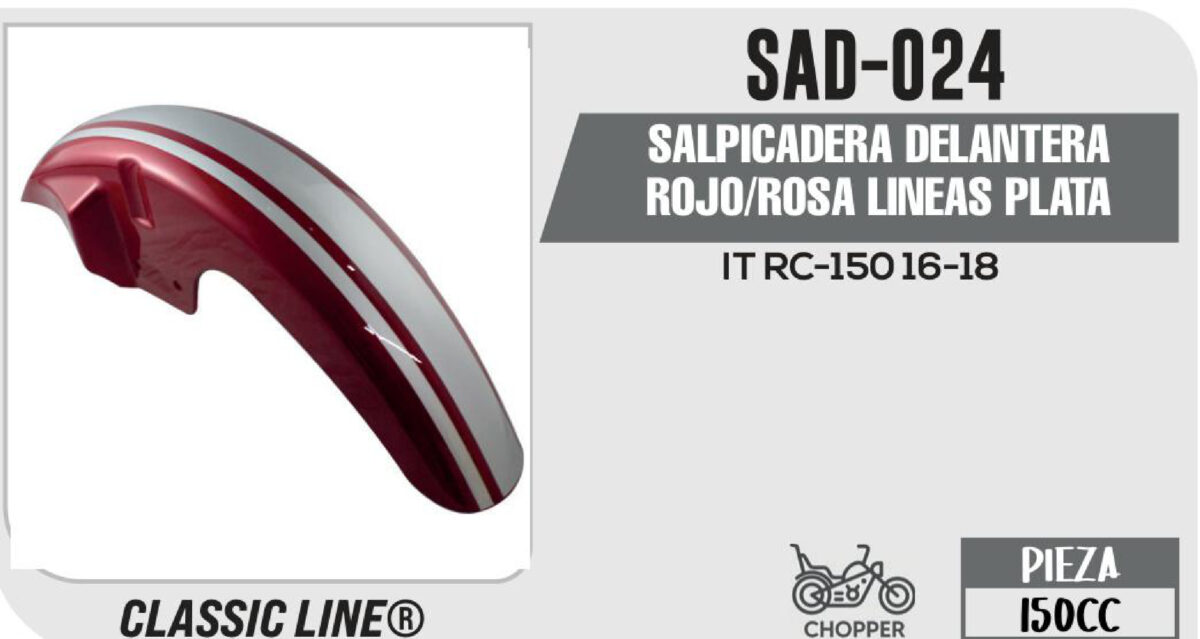 SALPICADERA DELANTERA ROJO/ROSA LINEAS PLATA