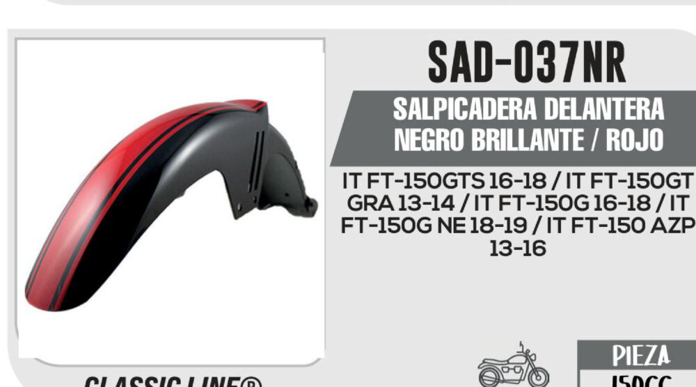 SALPICADERA DELANTERA NEGRO BRILLANTE / ROJO