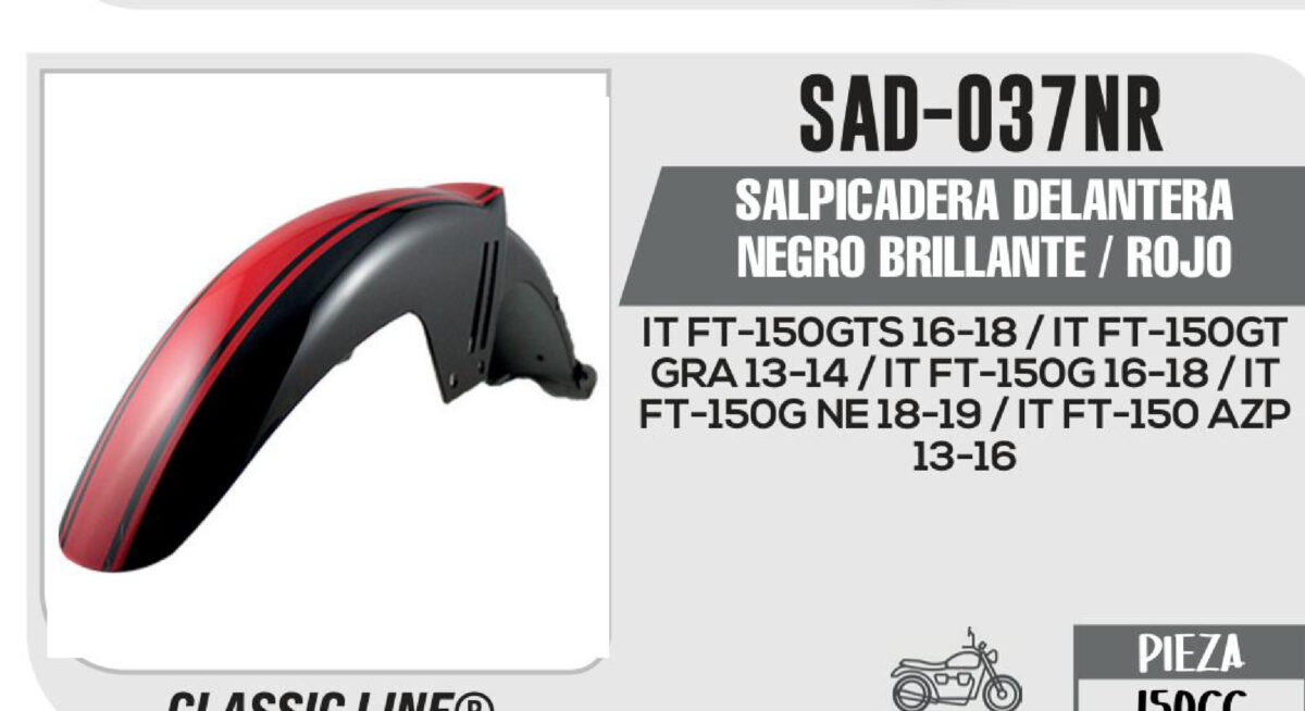 SALPICADERA DELANTERA NEGRO BRILLANTE / ROJO
