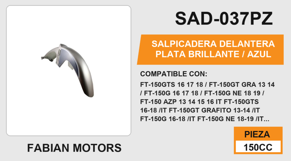 SALPICADERA DELANTERA PLATA BRILLANTE / AZUL