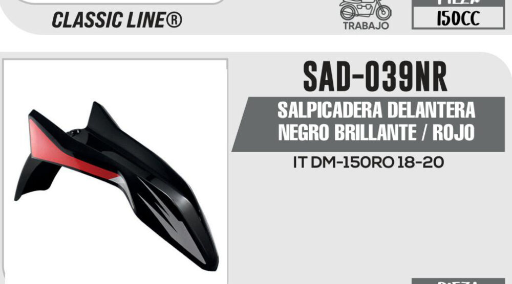 SALPICADERA DELANTERA NEGRO BRILLANTE / ROJO