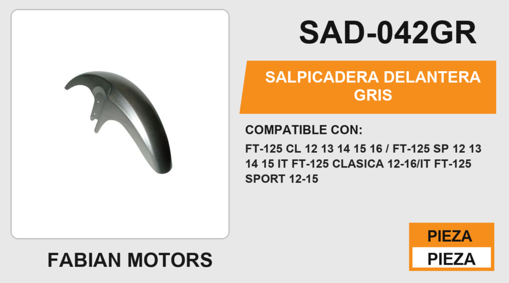 SALPICADERA DELANTERA GRIS