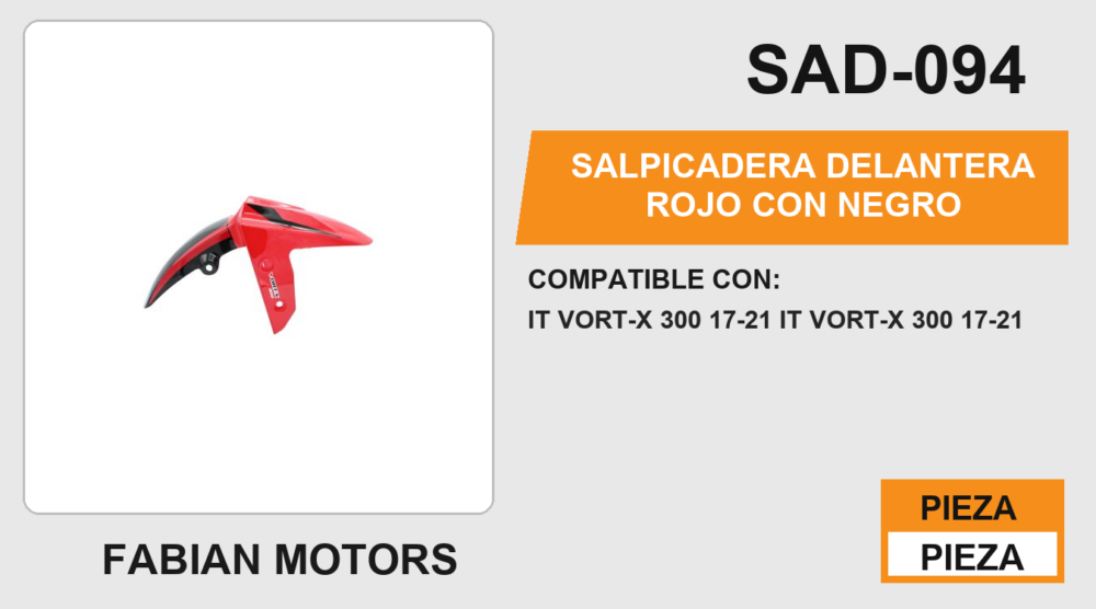 SALPICADERA DELANTERA ROJO CON NEGRO