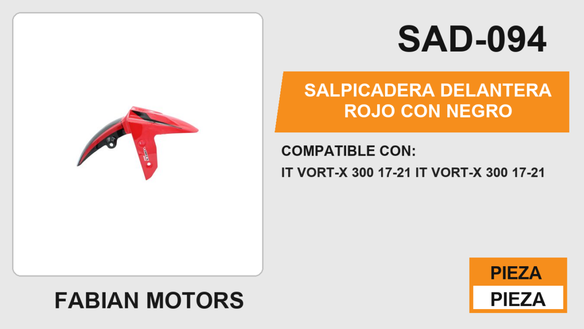 SALPICADERA DELANTERA ROJO CON NEGRO