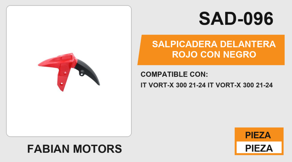 SALPICADERA DELANTERA ROJO CON NEGRO