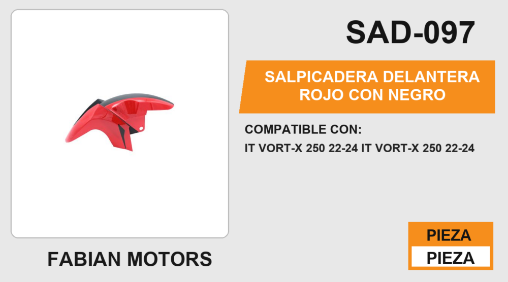 SALPICADERA DELANTERA ROJO CON NEGRO