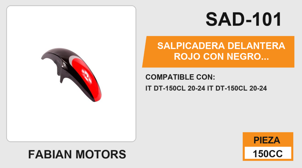 SALPICADERA DELANTERA ROJO CON NEGRO BRILLOSO