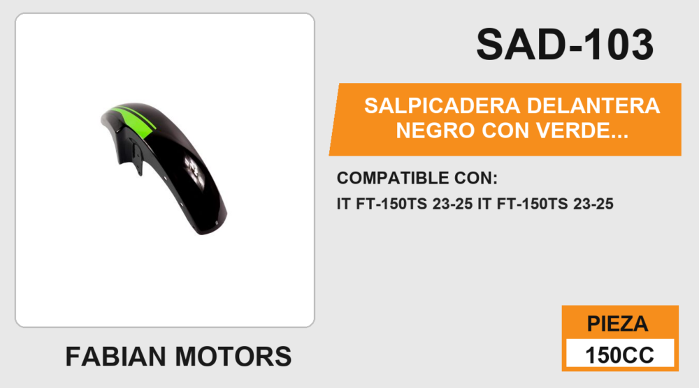 SALPICADERA DELANTERA  NEGRO CON VERDE BRILLOSO