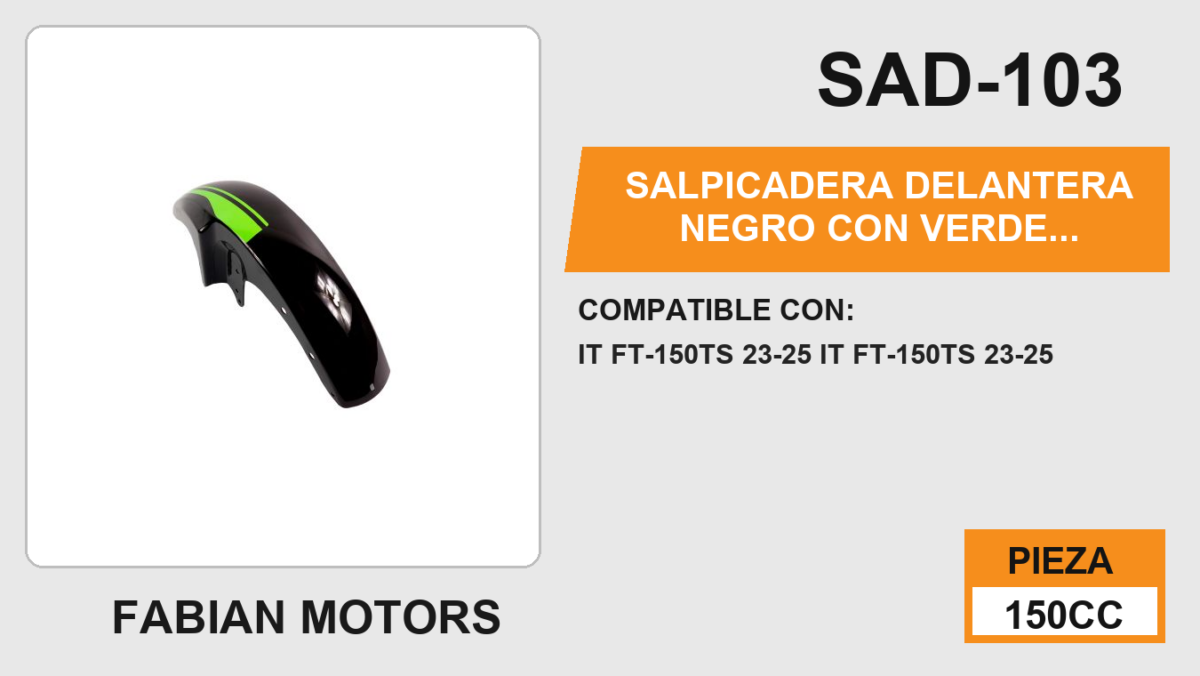 SALPICADERA DELANTERA  NEGRO CON VERDE BRILLOSO
