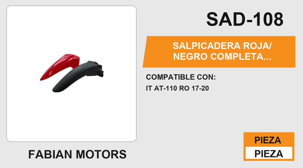 SALPICADERA ROJA/ NEGRO COMPLETA  DELANTERA