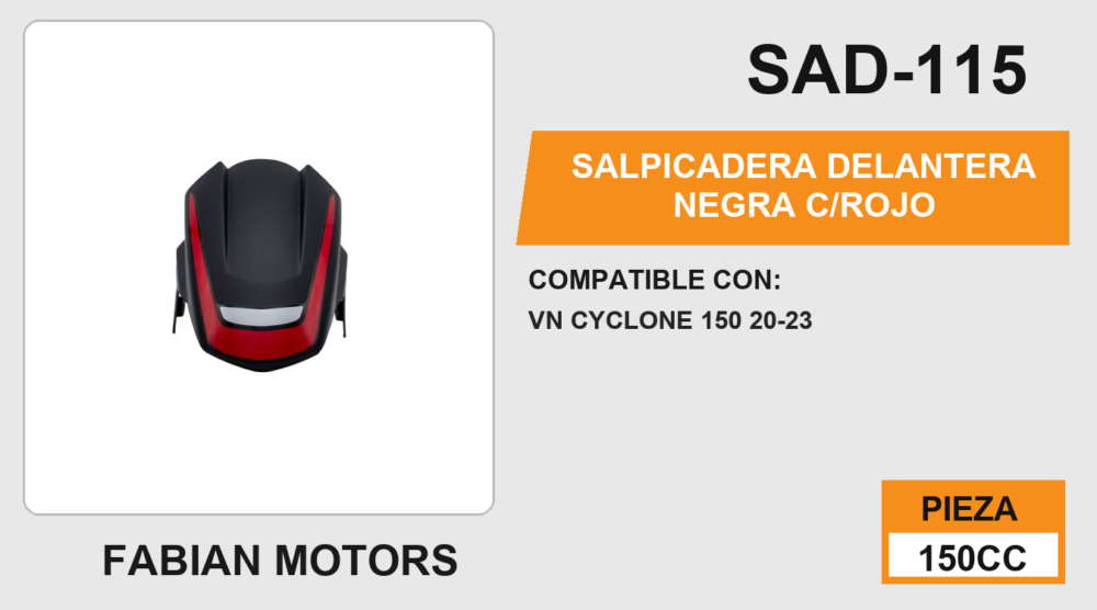 SALPICADERA DELANTERA NEGRA C/ROJO