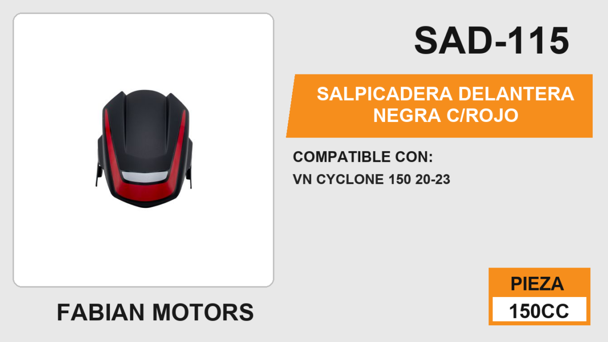 SALPICADERA DELANTERA NEGRA C/ROJO