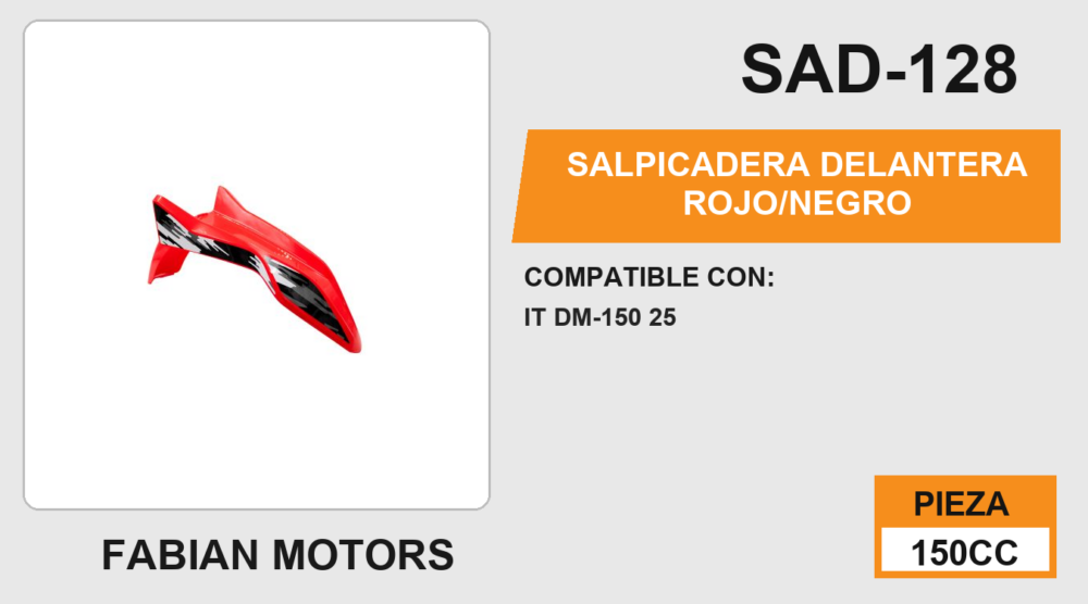 SALPICADERA DELANTERA ROJO/NEGRO IT DM-150 25
