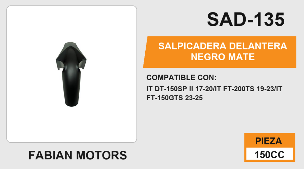 SALPICADERA DELANTERA NEGRO MATE