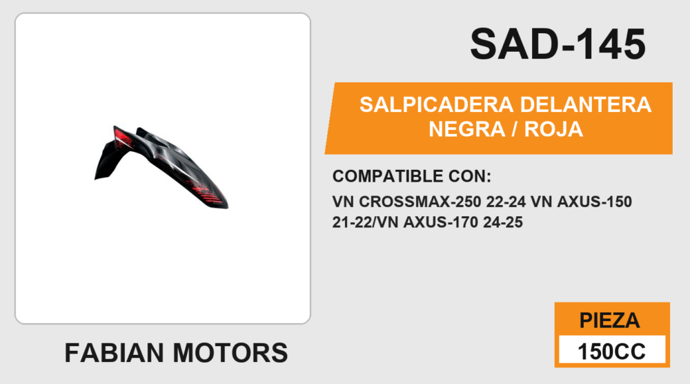 SALPICADERA DELANTERA NEGRA/ROJA VN CROSSMAX-250 22-24