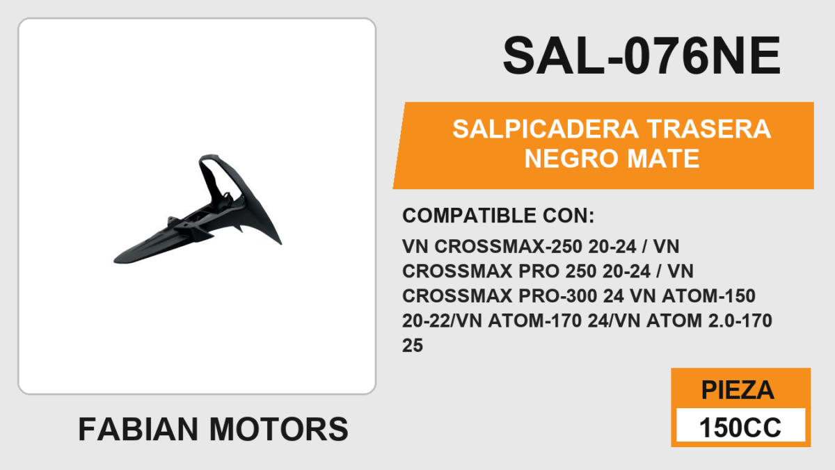 SALPICADERA TRASERA NEGRO MATE VN CROSSMAX-250 20-24/VN CROSSMAX PRO 250 20-24/VN CROSSMAX PRO-300 24