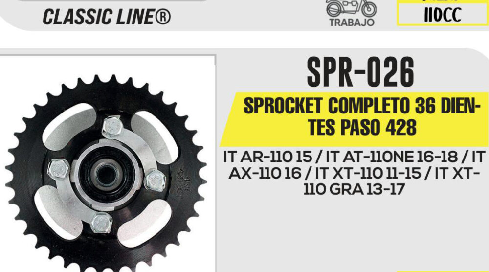 SPROCKET COMPLETO 36 DIENTES PASO 428