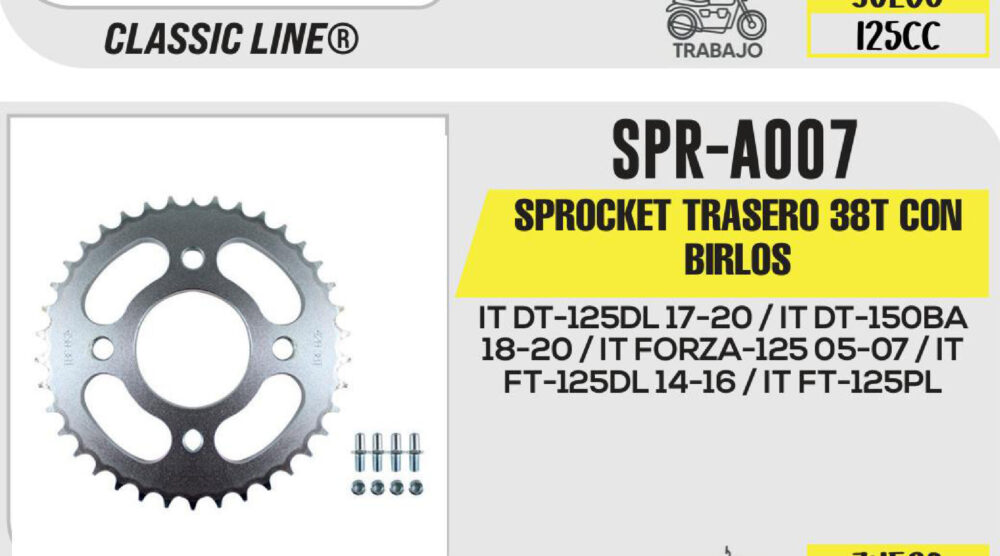 SPROCKET TRASERO 38T CON BIRLOS
