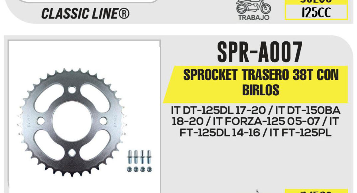 SPROCKET TRASERO 38T CON BIRLOS