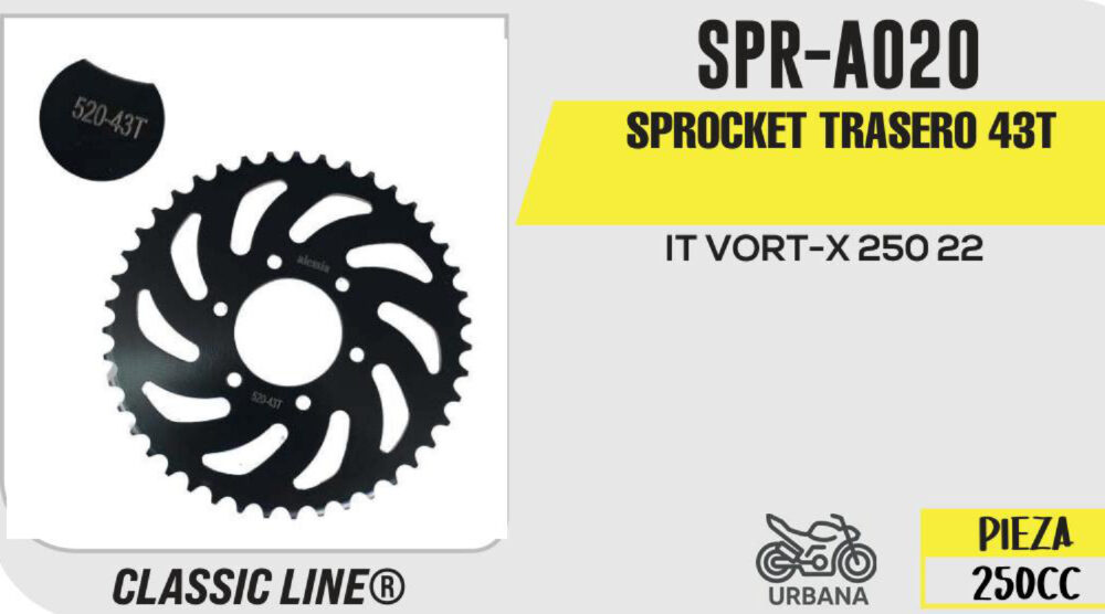 SPROCKET NEGRO TRASERO 43T CON BIRLOS