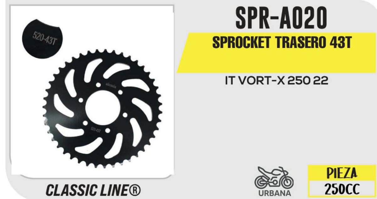 SPROCKET NEGRO TRASERO 43T CON BIRLOS