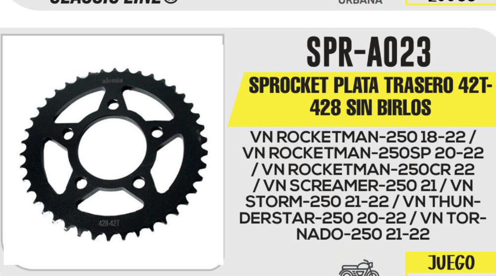 SPROCKET PLATA TRASERO 42T-428 SIN BIRLOS