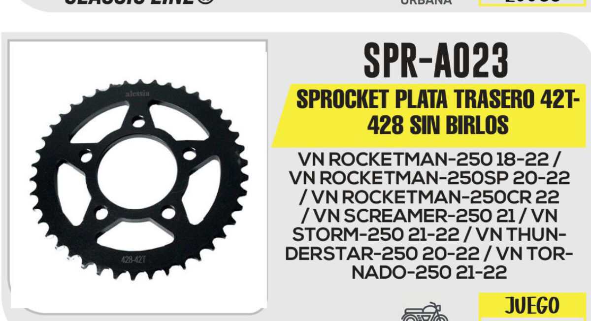 SPROCKET PLATA TRASERO 42T-428 SIN BIRLOS