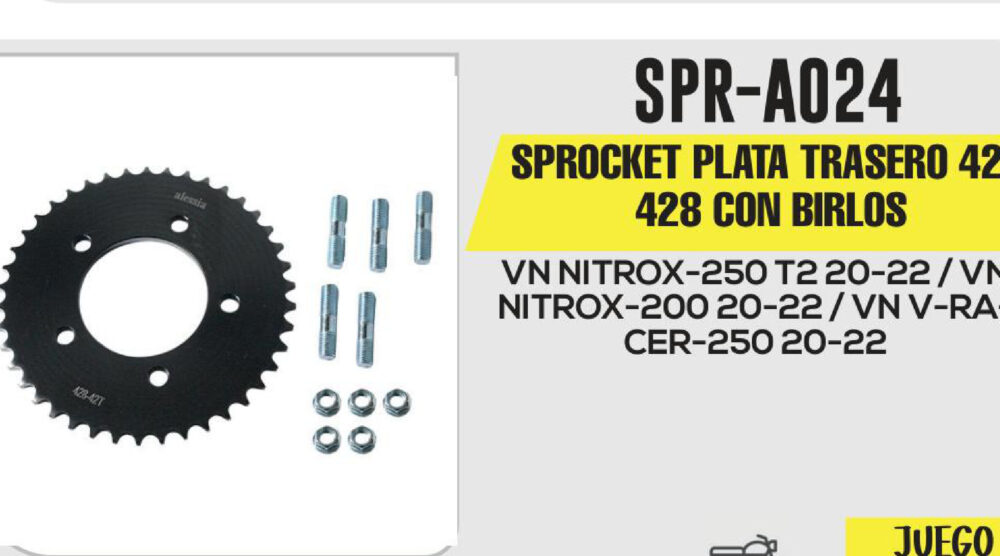 SPROCKET PLATA TRASERO 42T-428 CON BIRLOS