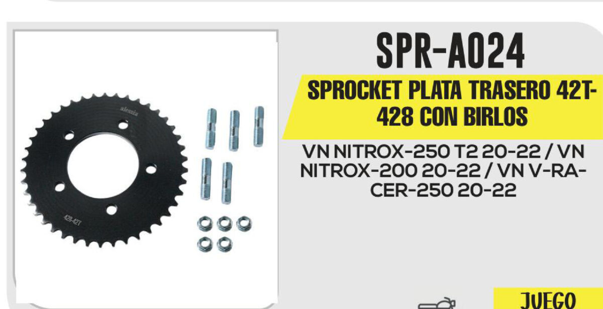 SPROCKET PLATA TRASERO 42T-428 CON BIRLOS