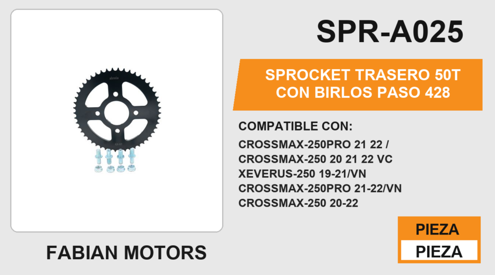 SPROCKET TRASERO 50T CON BIRLOS PASO 428