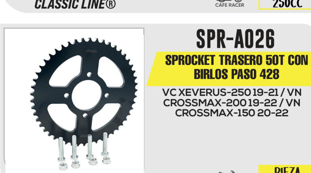 SPROCKET TRASERO 50T CON BIRLOS PASO 428