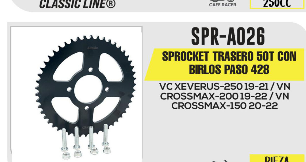 SPROCKET TRASERO 50T CON BIRLOS PASO 428